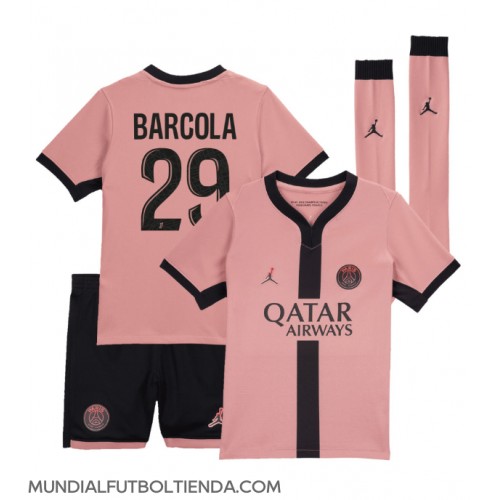 Camiseta Paris Saint-Germain Bradley Barcola #29 Tercera Equipación Replica 2024-25 para niños mangas cortas (+ Pantalones cortos)